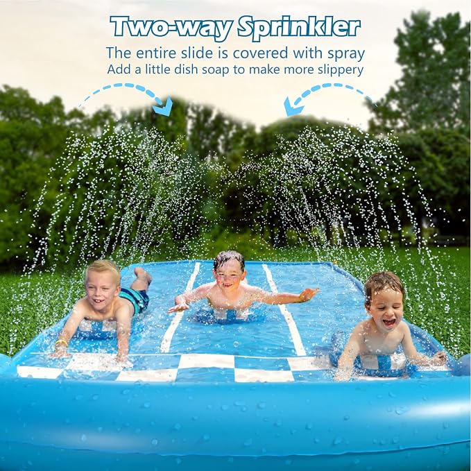 Jasonwell Slip and Water Slide - 20Ft Heavy Duty Lawn Slip Waterslide for Kids Adults with Splash Sprinkler N 3 Bodyboards Backyard Summer Outside Outdoor Water Play Toys (Race-3Lanes)