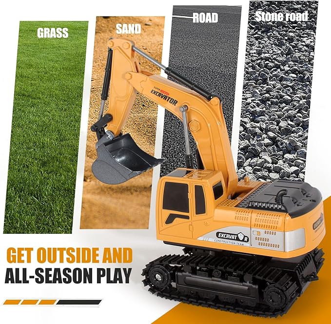 Jiakora Remote Control Excavator Toys for Boys, RC Excavator Toy for Boys 3 4 5 6 7 8 Year Old Kids Christmas Birthday Gift，RC Digger Truck Construction Vehicles with Metal Shovel & Light