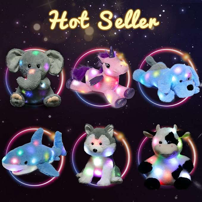 Hopearl LED Plush Tiger Lighting Up Stuffed Jungle Animal Floppy Toy Night Lights Glow in The Dark Birthday Festival for Toddlers Boys Girls, 11''