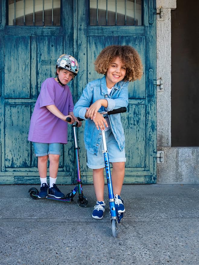 Micro Kickboard | Sprite Foldable LED Scooter for Ages 6+ | Children up to 220 lbs | 2 Wheel | Travel Ready | Adjustable T Bar | Smooth Ride, Motion Activated PU LED Wheels | Swiss Design