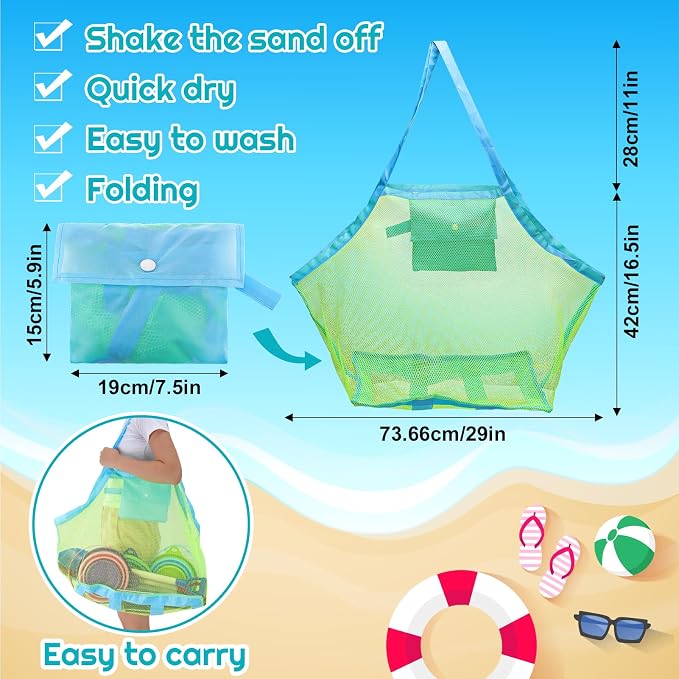 13 Pack Beach Bucket Shovels Toys for Kids,Collapsible Beach Sand Toys Beach Pails and Shovels Set for Toddlers Kids Sand Bucket and Mesh Shovels with Mesh Bag Travel Beach Toys Kit Age 3-10
