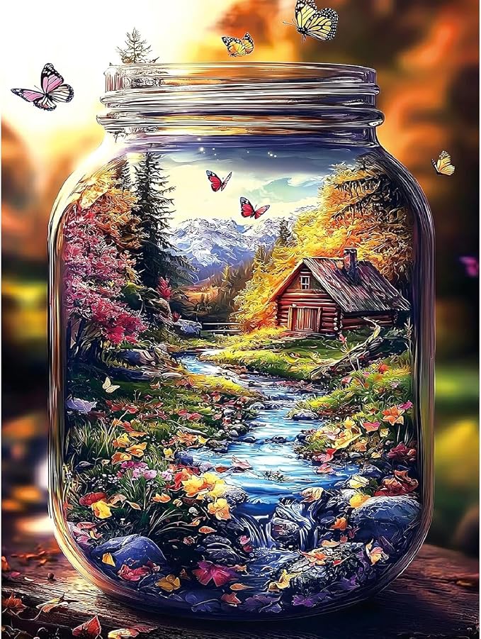 Paint by Numbers for Adults and Kids Beginner, Mountain Jar & Butterflies Painting by Number Kits On Canvas, Number Artist Paint by Number Kit DIY Oil Painting Acrylic Paints, Home Wall Decor Gift