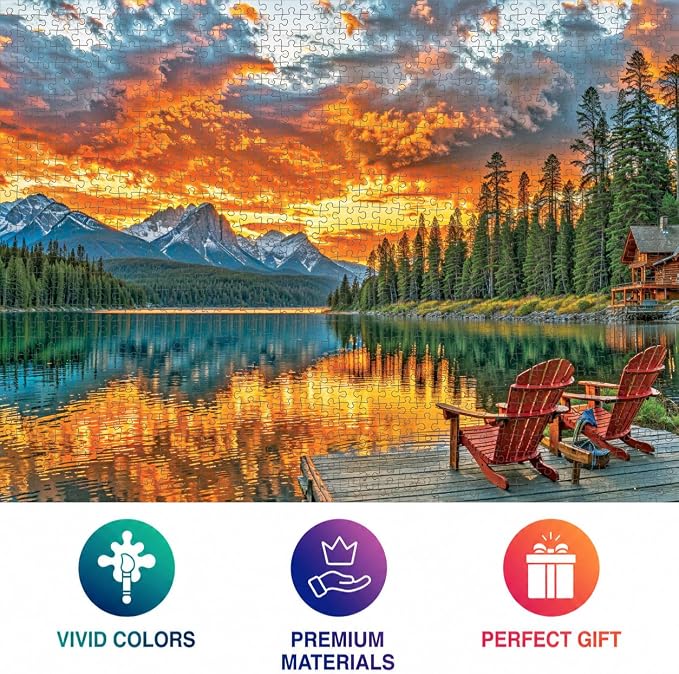 Cross & Glory - Dockside Reflections - 1000 Piece Jigsaw Puzzle for Adults | Tranquil Sunset Lake Scene | Challenging Puzzle for Adults | Eco-Friendly Materials for Nature Lovers