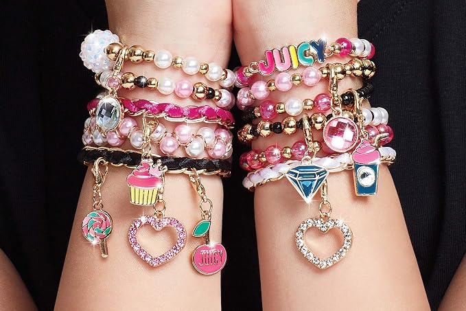 Make It Real - Juicy Couture Pink and Precious Bracelets - DIY Charm Bracelet Kit with Beads for Tween Jewelry Making - Jewelry Making Kit for Girls