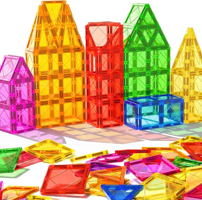 NVHH Magnetic Tiles for Kids Ages 3-5 4-8, Magnetic Building Blocks Toys for 3+ Year Old Boys Girls Toddlers,Colorful Preschool Educational STEM Learning Construction Stacking Christmas Birthday Gifts