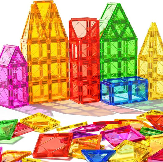 NVHH Magnetic Tiles for Kids Ages 3-5 4-8, Magnetic Building Blocks Toys for 3+ Year Old Boys Girls Toddlers,Colorful Preschool Educational STEM Learning Construction Stacking Christmas Birthday Gifts