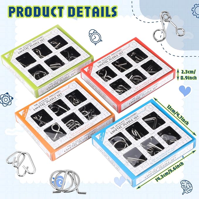24 Packs Large Metal Bulk IQ Wire Metal with Paper Box Gift Package Educational Valentine Gifts Easter for Party Favor Adults Challenge Gifts(4 Colors,Standard Styles)