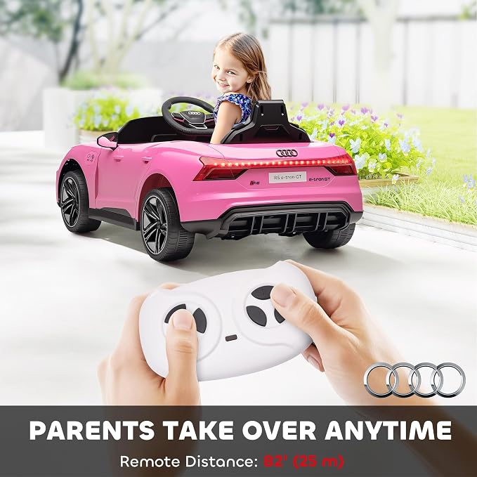 Aosom Licensed Audi RS e-tron GT 12V Ride On Car Truck for Kids, Electric Car Ride On Vehicle w/Parent Remote Control, Music, Lights, for Toddlers, Pink