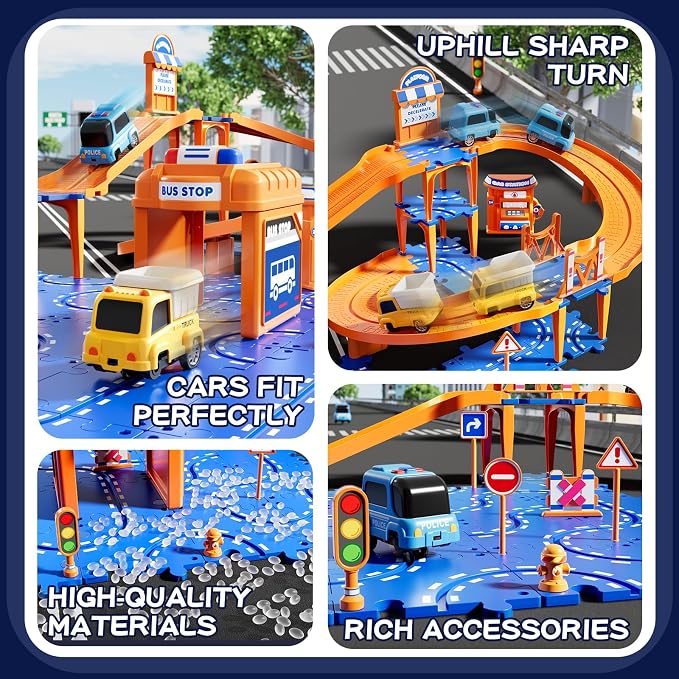 NIPLOOOW Puzzle Race Car Track Set for Kids 3-5, Floor Puzzle Track Car Set, Toddler Toys for 3 4 5 6 Years Old Boys, Toys Gift for Kids Boys Girls Age 3 4 5 6 7 8 Years Old