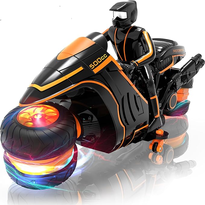 Remote Control Motorcycle with RGB Lights & Exclusive Side Glide | Ready-to-Play with 2 Batteries | 2.4GHz RC Stunt Bike Gift for Kids 5-12