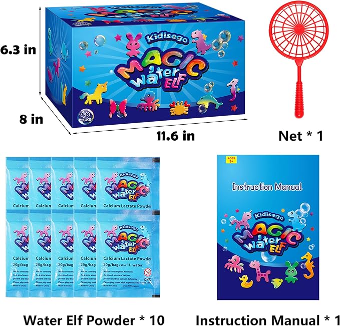Kidisego Magic Water Elf Toy Kit, 40 Colors Aqua Fairy Water Gel Kit for Kids, Aqua Fairy kit with 24 Molds 10 Pack of Magic Powder, Crate Your Own Water Pets Craft Kits for Kids