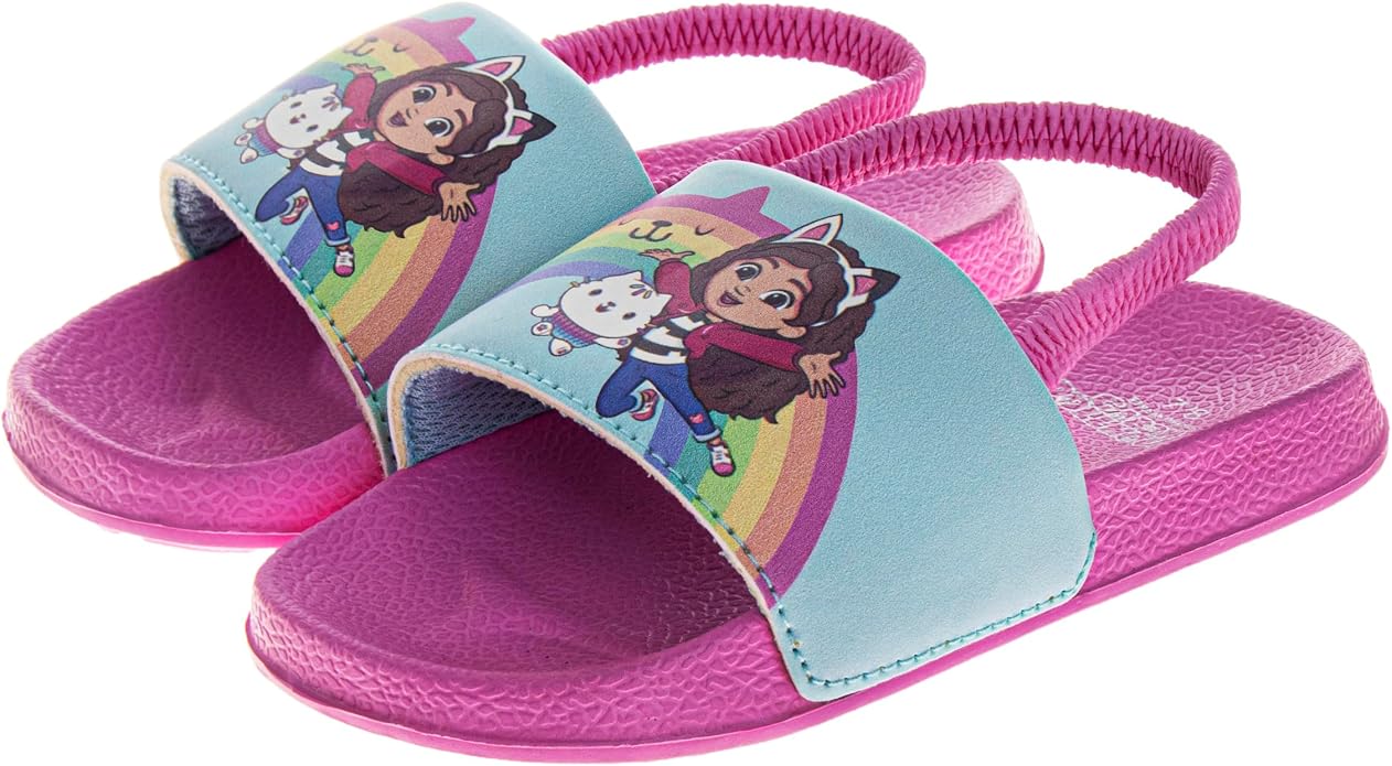 Josmo Gabbys Dollhouse Hello Kitty Slides Open Toe Sandals with Backstrap - Kid Girls Summer Beach Water Pool Shoes (sizes: 5-10 Toddlers / 11-12 Little Kids)