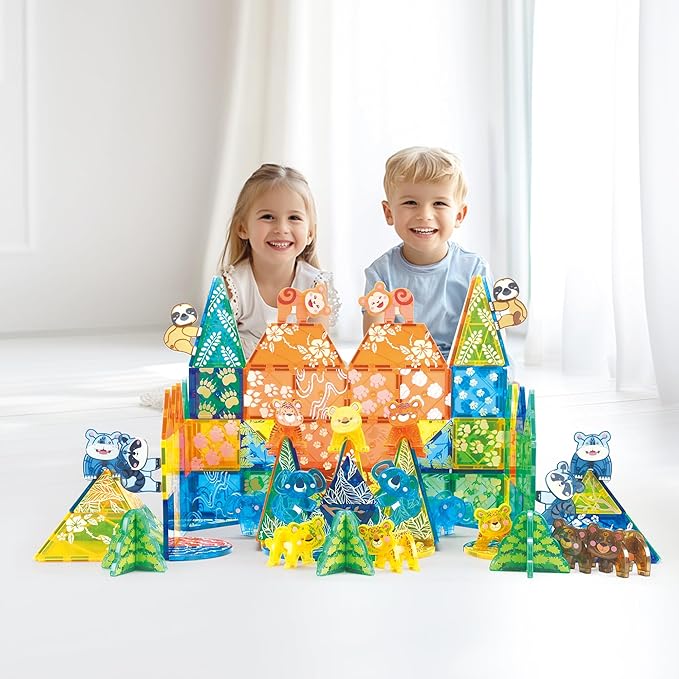 MEGAGONTILES Zoo Animals Magnetic Tiles Set 108PCS | STEM-Authenticated Magnetic Building Blocks with Animal Figures | Educational Construction Toy for Toddlers & Kids Ages 3–8 (Boys & Girls)