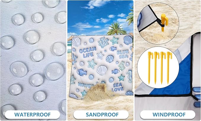 HIHOHO Beach Blanket Waterproof Sandproof Extra Large Beach Mat 79" X 83"/120"x108"for 1-8 Adults Quick Drying Durable Outdoor Picnic Mat for Beach Travel Camping Hiking
