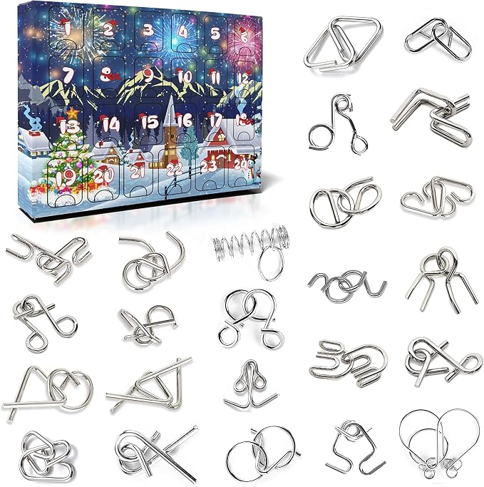 pozemu Brain Teaser Puzzles Advent Calendar 2025 Metal Puzzles Christmas Countdown Calendars for Kids Adult