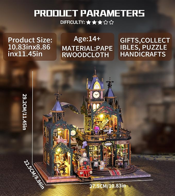 Spilay DIY Miniature House Kit for Adults, Miniature Dollhouse Kit | With Music Box & Dust Cover, Wooden Craft Building Set for Bookshelf Decor, Home Display & Creative Gifts for DIY Lovers