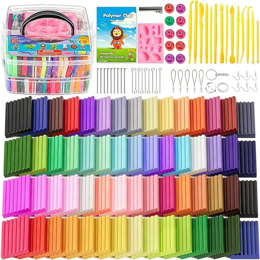 CiaraQ 60-Color Polymer Clay Oven Bake Modeling Kit for Kids & Artists | Non-sticky & non-toxic. 3.24 lb. With sculpting tools. Classroom & Home Use. Fun gift for Kids & artists. Ages 4+.