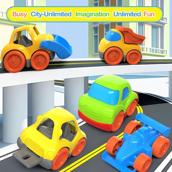 P&C 5 Pcs Toddler Toys Mini Cars for Ages 1-3, Beach Sand Outdoor Small Construction Toy Trucks for Kids 12M+ 1 2 3 4 Years Old Boys and Girls, Great for Birthdays Children's Day