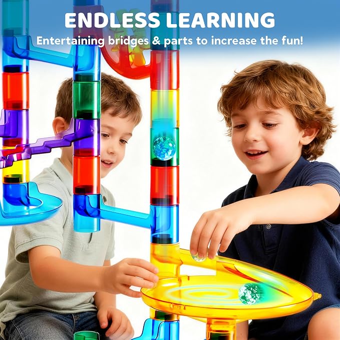 JOYIN 170Pcs Glowing Marble Run, Construction Building Blocks Toys with 5 Glow in The Dark Glass Marbles, STEM Educational Building Block Toy, Birthday Gifts, Easter Basket Stuffers