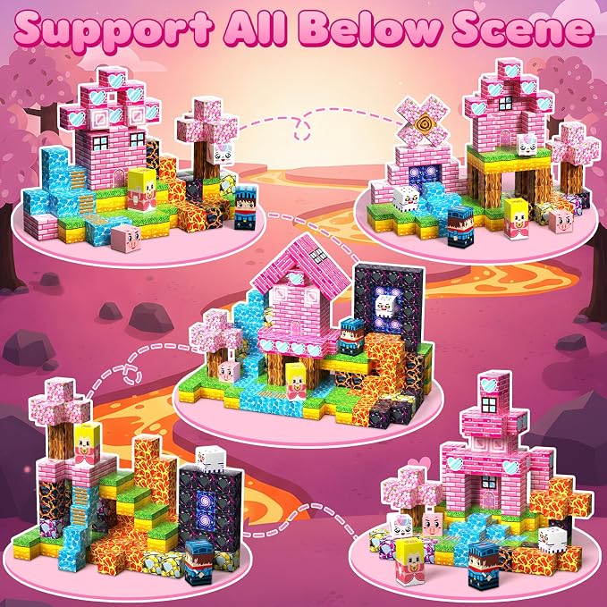 Magnetic Blocks, 48PCS Magnetic Building Blocks, Stacking Magnets for Kids, Sensory Toy for STEM Constructions Magnet Blocks for Boys Girls Age 3+, Christmas Birthday Gifts (Lava Sakura)