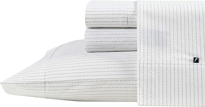 Nautica - Full Sheets, Cotton Percale Bedding Set, Casual Bedding Set (Buoy Line Grey, Full)