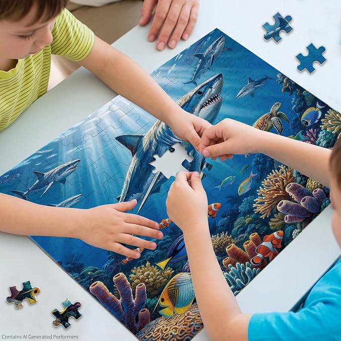 100 Pieces Puzzles for Kids Ages 4-8, Shark Educational Kids 100 Piece Puzzle, Children Jigsaw Puzzles Kids Puzzles, Educational Learning Puzzle Toys for Girls and Boys