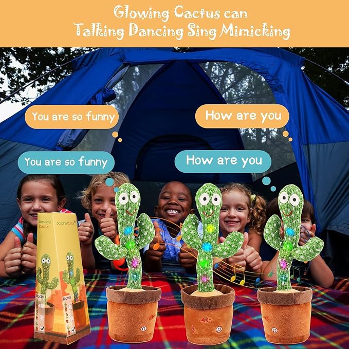 Emoin Dancing Talking Cactus Toy, Cactus Baby Toy Singing Children's Song, Mimicking Recording Repeating What You Say, Educational Interactive Baby Boys Girls Toys (Volume Adjustment)