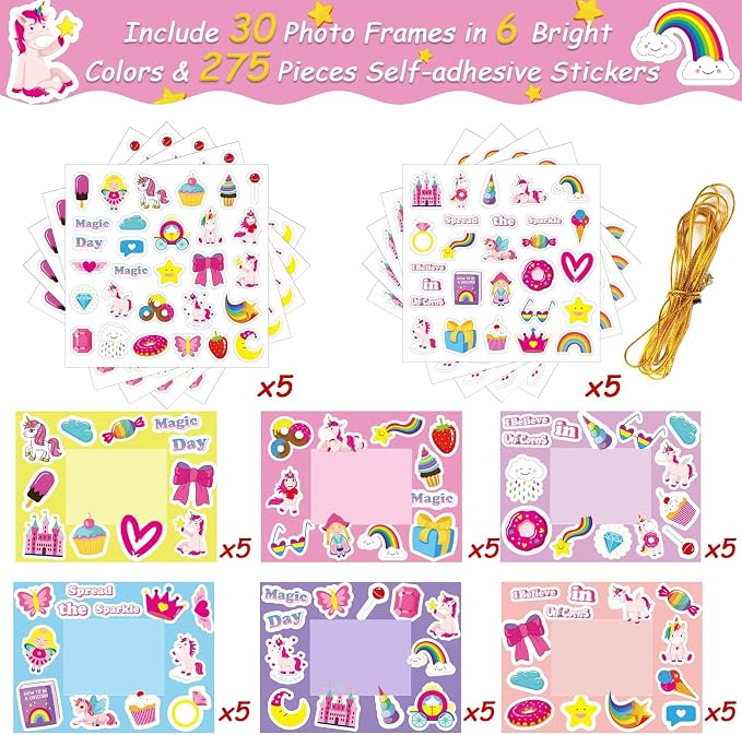 chiazllta 30 Packs Summer Unicorn Picture Frame Craft Kits Magic Unicorn DIY Craft Art Party Favor Home Game Activities