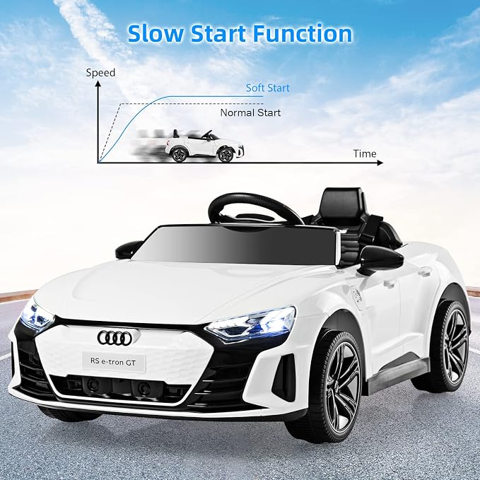 INFANS 12V Kids Ride On Car, Licensed Audi RS e-tron GT Electric Vehicle with Remote Control, Toddlers Battery Powered Toy with 4 Wheels Suspension, LED Headlight, Music, MP3, USB, TF Port (White)