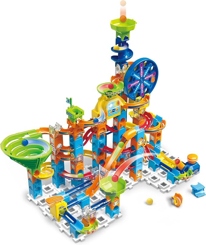 VTech Marble Rush Adventure Set, Construction Toys for Kids with 10 Marbles and 128 Building Pieces, Electronic Track Set for Boys and Girls, Colour-Coded Building Toy with Music and Sound, 4 Years +
