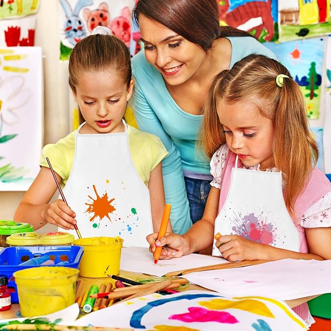 KUUQA 16/24/30/36/40Pcs Kids Apron Painting Aprons for Kids, Kids Paint Apron Art Smock for Classroom Painting Party Supplies