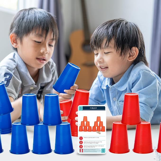 Gamie Challenge Cards for Stacking Cups Game - 40 Additional Cards With Instructions - 20 Medium and 20 High Difficulty for Next Level Fun - Cups Sold Separately