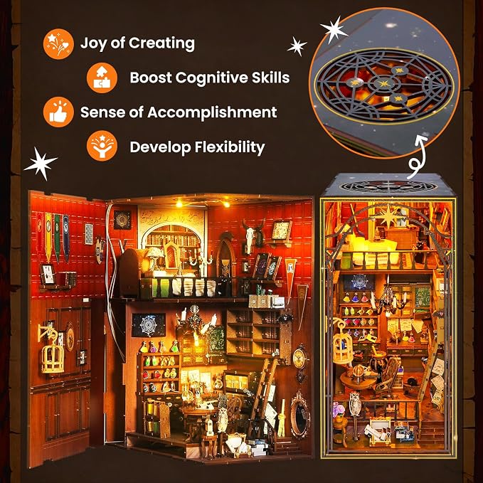Book Nook Kit for Adults, DIY Dollhouse Booknook, 3D Wooden Puzzle, DIY Miniature Dollhouse Kit with Led Light for Adults Teens 14+, Decor Crafts for Friends Gifts