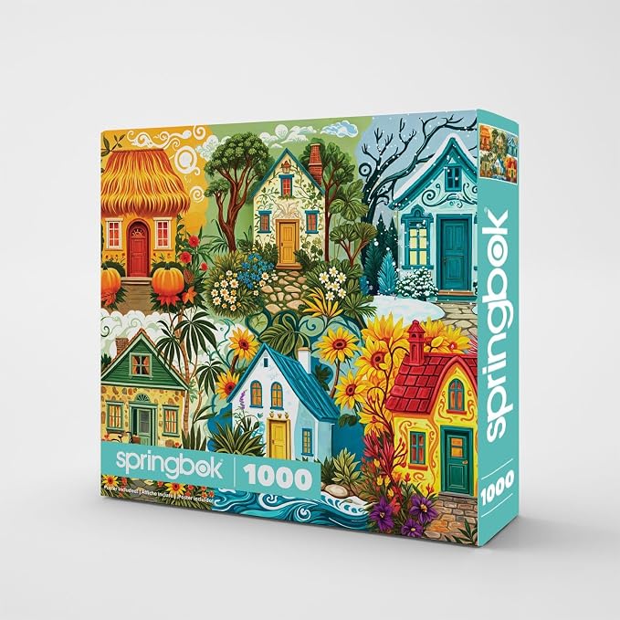 Springbok Seasons of Home 1000 Piece Jigsaw Puzzle for Adults – Colorful Seasonal Cottage Puzzle – Poster Now Included – Unique Cut Pieces – Made in USA