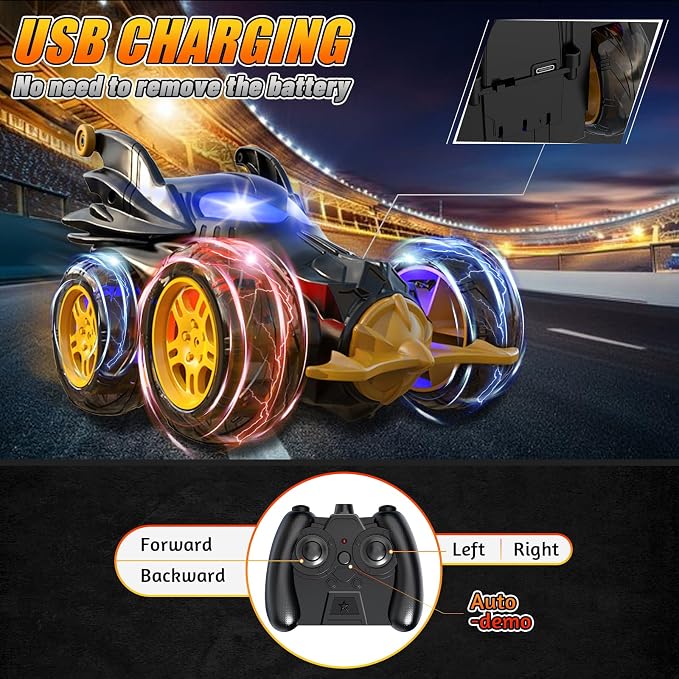 Remote Control Car for Boys - 360° Rotates and Flips 4WD Remote RC Stunt Cars for Kids, 2.4GHz RC Car with LED Lights, Easter Birthday Gift for Boy 3 4 5 6 7 8 9 13 Year Old