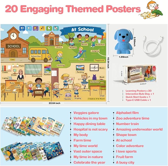 Talking Pen + 20 Interactive Learning Posters for Toddlers 1-3 | Educational Toys for 3 4 5 6 Year Olds |Homeschool Essential for Preschool, Gifts for Boys & Girls