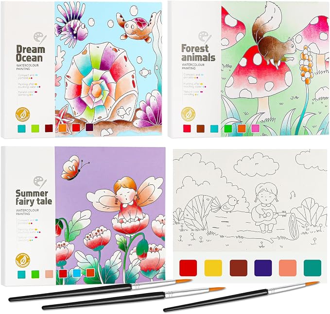 Paint with Water Books for Kids Ages 3+,Watercolor Painting Book for Toddlers,Creative Arts and Crafts & Airplane Travel Essentials Easter Toys for Boys Girls(3 PCS)