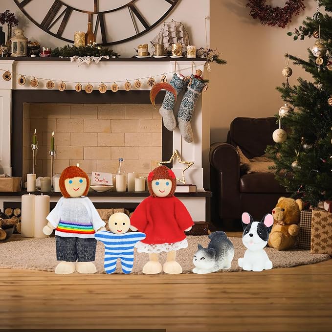 ONEST 10 Pieces Wooden Dollhouse Family Set Mini People Figures Sets Dollhouse Dolls Wooden Doll Family Pretend Play Figures Accessories for Pretend Doll House