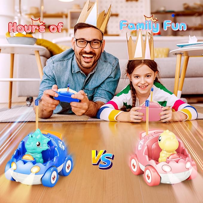 Kidz do 2 Pack Pink Dinosaur Remote Control Car Toys, Christmas Birthday Gifts for Boys Girls 2 3 4 Years Old, Dino RC Car with Music and Light, Toddlers Toys for Kids 2-4 Year Old,(Pink Blue)