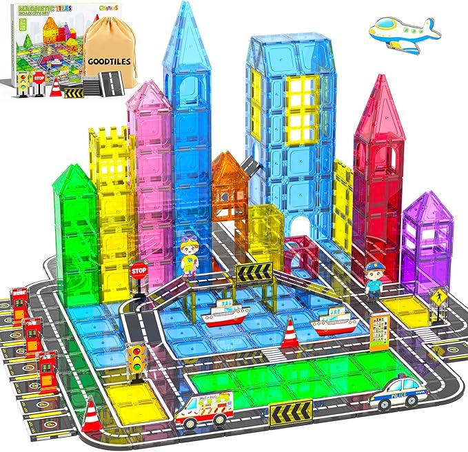 106Pcs Christmas Magnetic Tiles, Magnetic Building Blocks, Preschool Montessori Toys Gift for 3+ Year Old Boys and Girls, Sensory Toys for Kids Aged 3-5 and 4-8, Ideas for Toddler with Autism