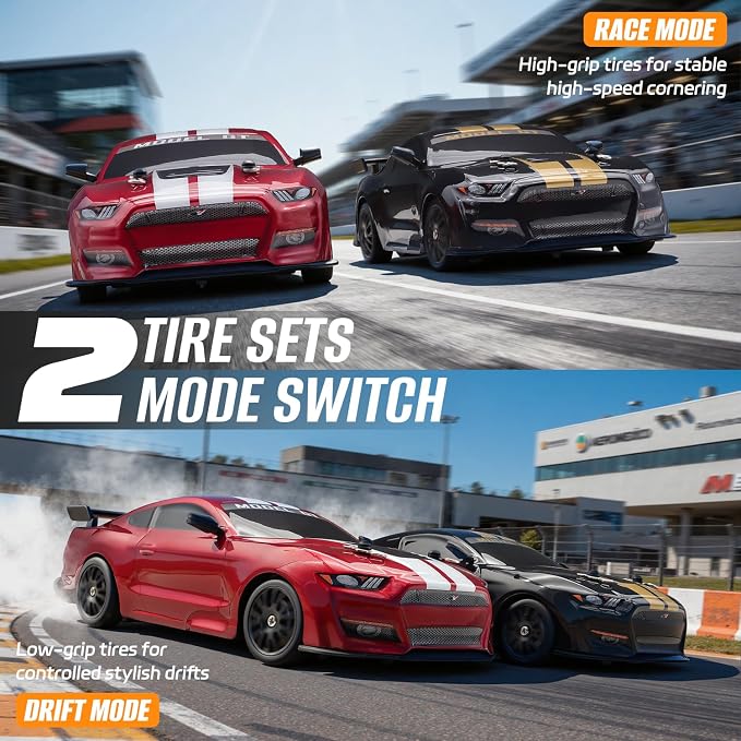 RC Drift Car, 1:24 Scale Remote Control Cars Vehicle for Kids, 2.4GHz 20KM/H 4WD High Speed RC Cars with LED Light Two Batteries & Drifting Tires Racing Sport Toy Car for Adults Boys Girls 8602BK