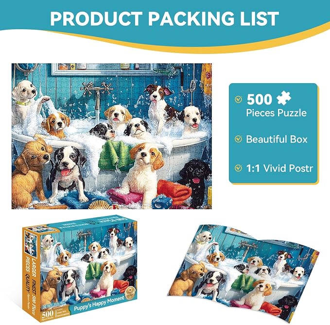 500 Piece Puzzle for Adults – Cute Dogs Bathing Jigsaw Puzzle for Adults, Kids & Seniors – Eco-Friendly Recycled Paper – Fun & Challenging Family Game Gift for Friends and Family (20.5 x 15 in)