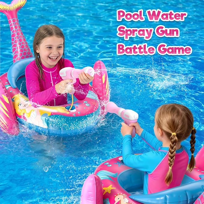Kids Pool Floats with Water Gun, Toddler Inflatable Pool Toys for Kids Age 3-8 Years Old, Summer Outdoor Water, Beach, Swimming Pool Toys Gift for Girls