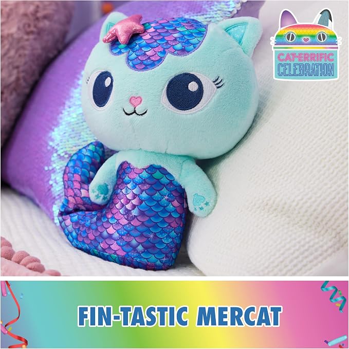 Gabby’s Dollhouse, Fin-Tastic Mercat, Premium Plush Toy, 10-Inch Tall Stuffed Animal with Moving Mermaid Tail, Kids Toys for Girls & Boys Ages 3+