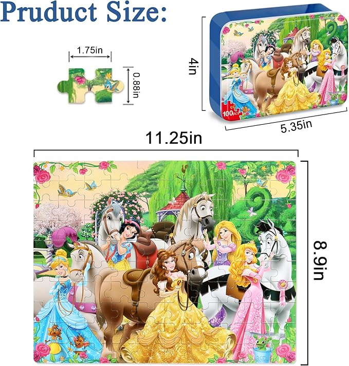 Puzzles for Kids Ages 4-6,100 Piece Puzzles for Kids Ages 6-8,Educational Learning Jigsaw Puzzles for Boys and Girls in Metal Box