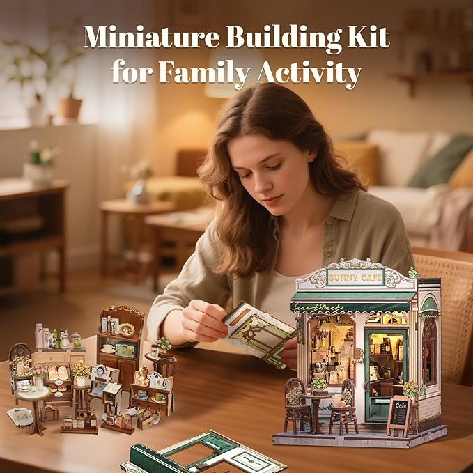 Fsolis Book Nook Kit - 3D Wooden Puzzles for Adults DIY Miniature Coffee House Booknook Gifts for Women Puzzle Lovers (Sunny Cafe)