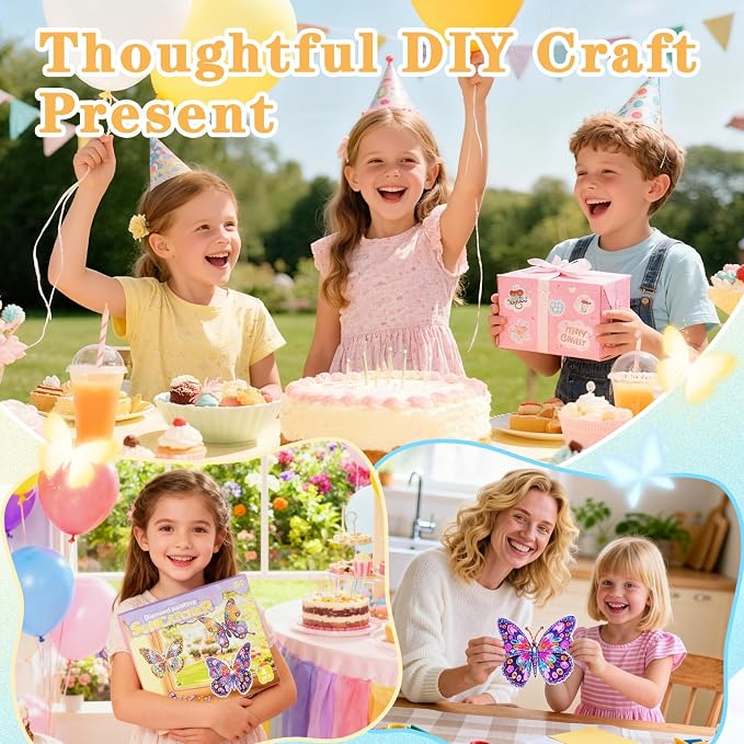 LCOZX 4 Pack Butterfly Diamond Art Window & Wall Art Kit, DIY Gem Art Suncatcher Crafts for Kids Ages 6-12, Birthday Gifts for Girls, Bedroom, Cabinet & Glass Decor