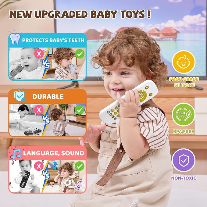 Baby TV Remote Toy - Realistic Play Remote toy with Lights and Sounds, 3 Languages (English, Spanish & French), Learning Musical Toys, Preschool Infant Boys Girls Toys Gift for 1 2 Year Old, Black