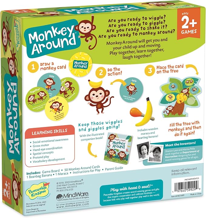 Peaceable Kingdom Deluxe Monkey Around First Game for Toddlers Interactive Play with Parent Ages 2+