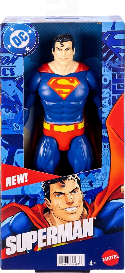 Mattel DC 12-Inch Superman Action Figure, Classic Red & Blue Super Suit with Fabric Cape, Detailed Design & 7 Points of Articulation
